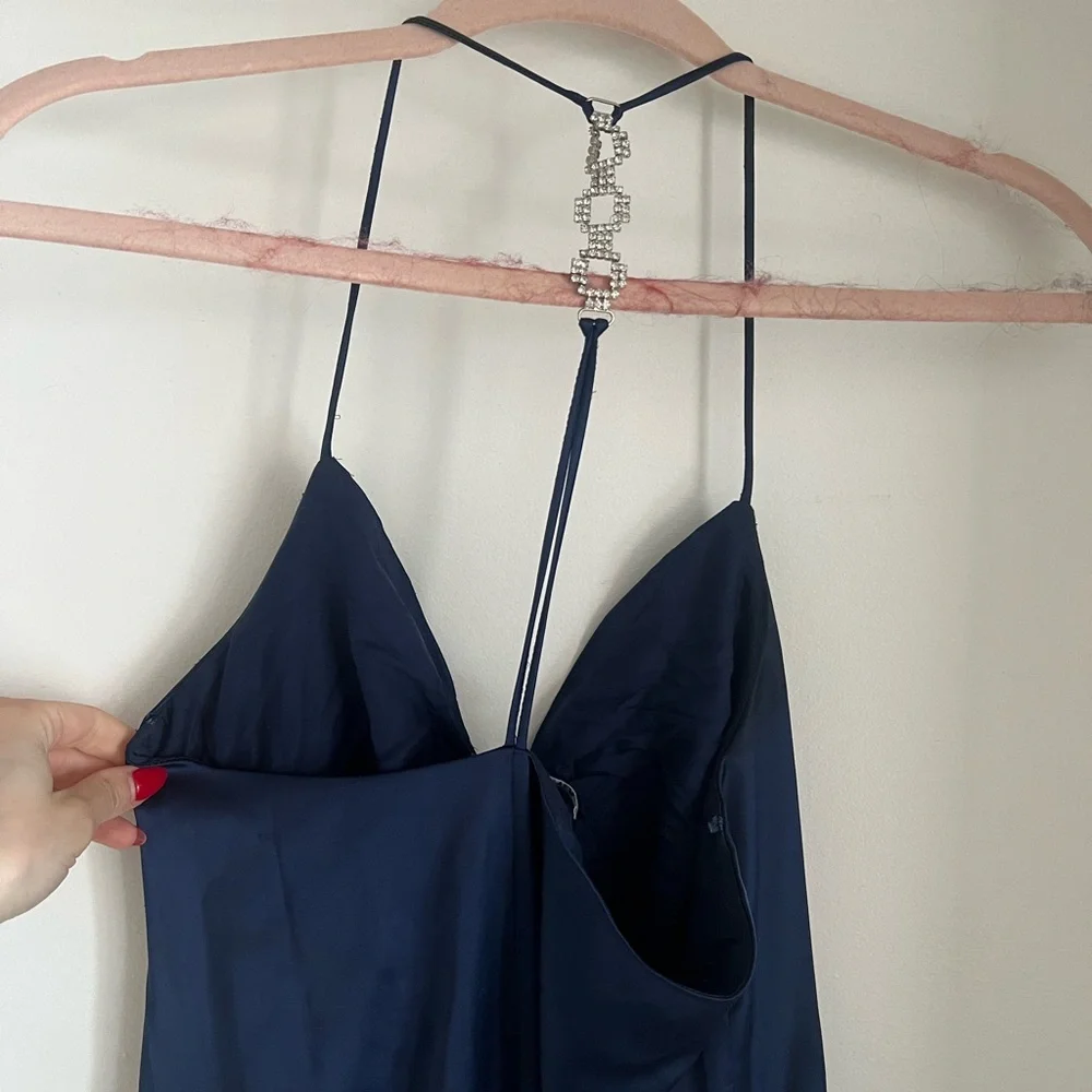 Worn once. Silk Navy Blue Zara Midi - Picture 3 of 5